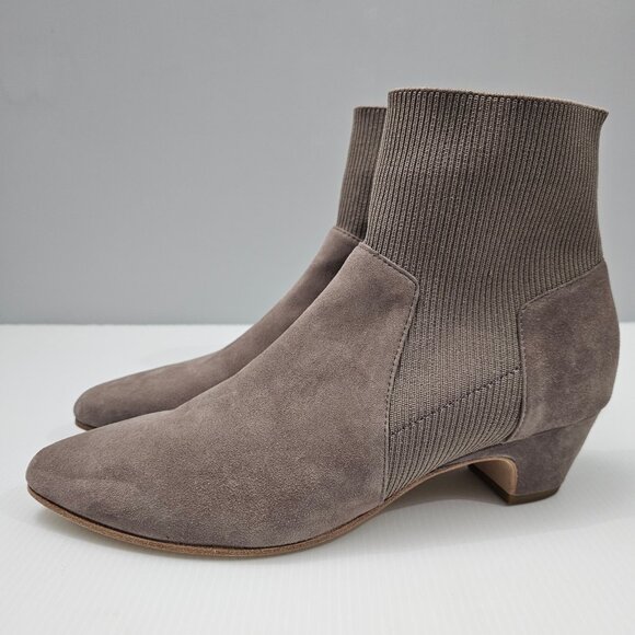 Eileen Fisher Muzy Ankle Bootie Pointed Toe Block Heel Taupe Earth Suede 8.5 - Picture 1 of 13